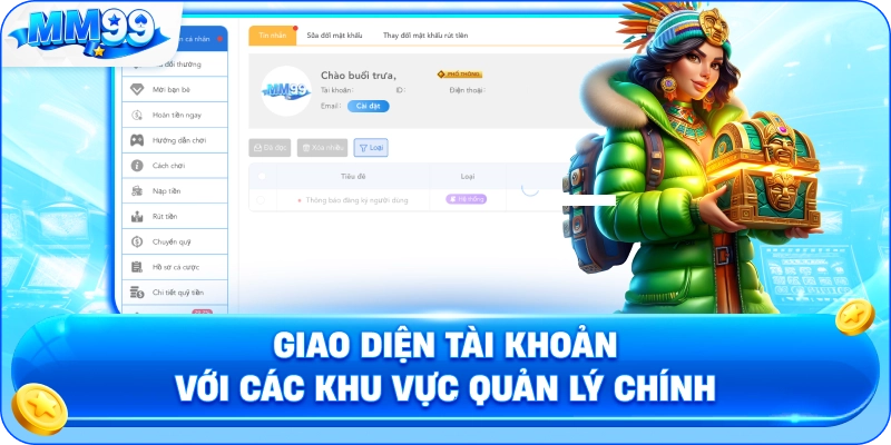 Giao Diện Tài Khoản Với Các Khu Vực Quản Lý Chính